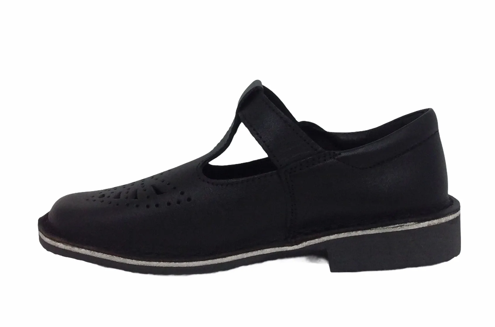 Bata Ponytails Tbar Cala School Shoe Matt Black