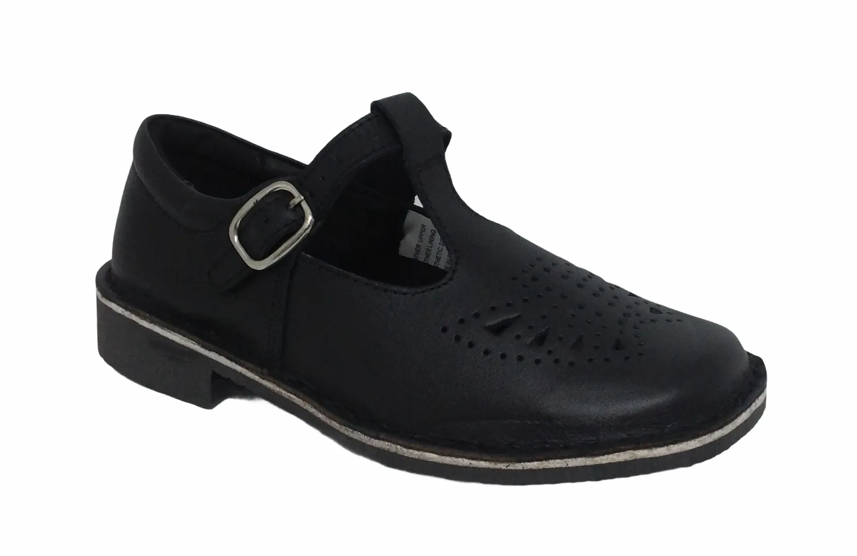 Bata Ponytails Tbar Cala School Shoe Matt Black