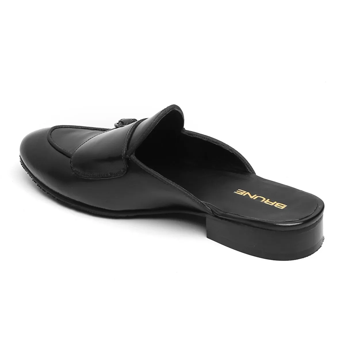Black Leather Double Monk Mules by Brune & Bareskin