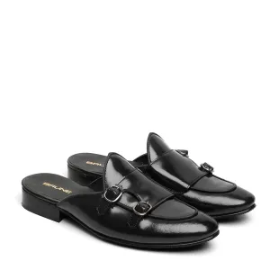 Black Leather Double Monk Mules by Brune & Bareskin