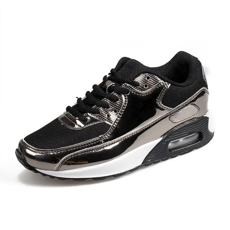 Breathable Women's Sports Flat Shoes Gold Slip On Air Cushion Shoes