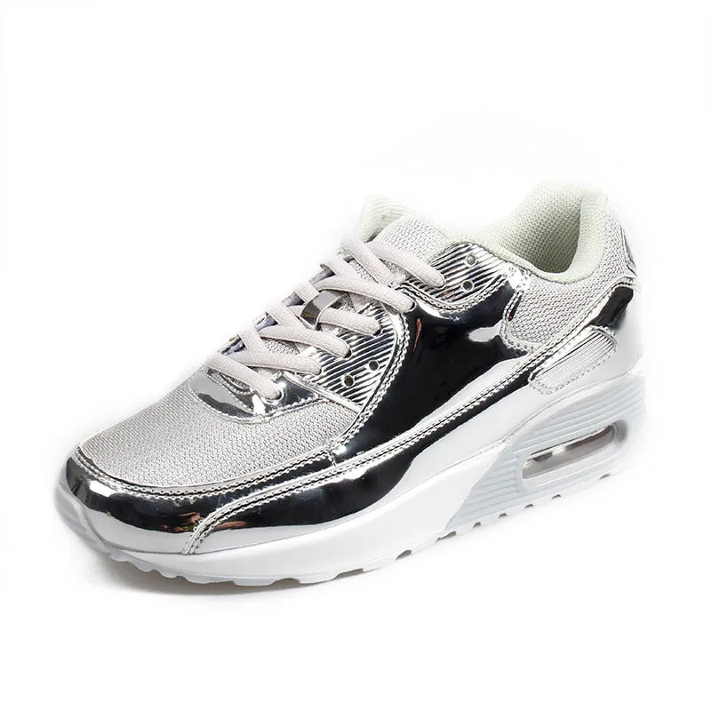 Breathable Women's Sports Flat Shoes Gold Slip On Air Cushion Shoes