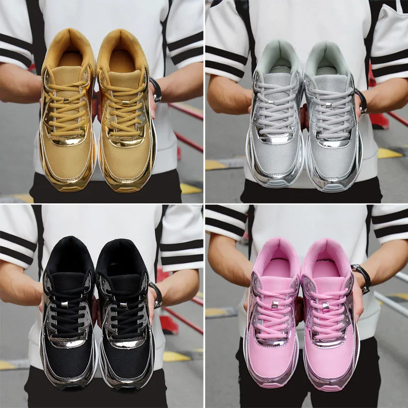 Breathable Women's Sports Flat Shoes Gold Slip On Air Cushion Shoes