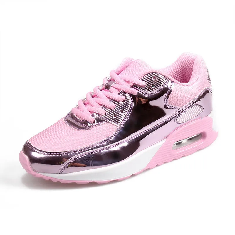 Breathable Women's Sports Flat Shoes Gold Slip On Air Cushion Shoes
