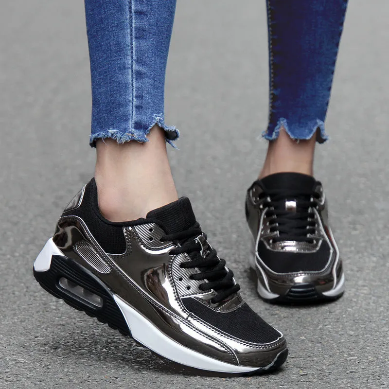 Breathable Women's Sports Flat Shoes Gold Slip On Air Cushion Shoes