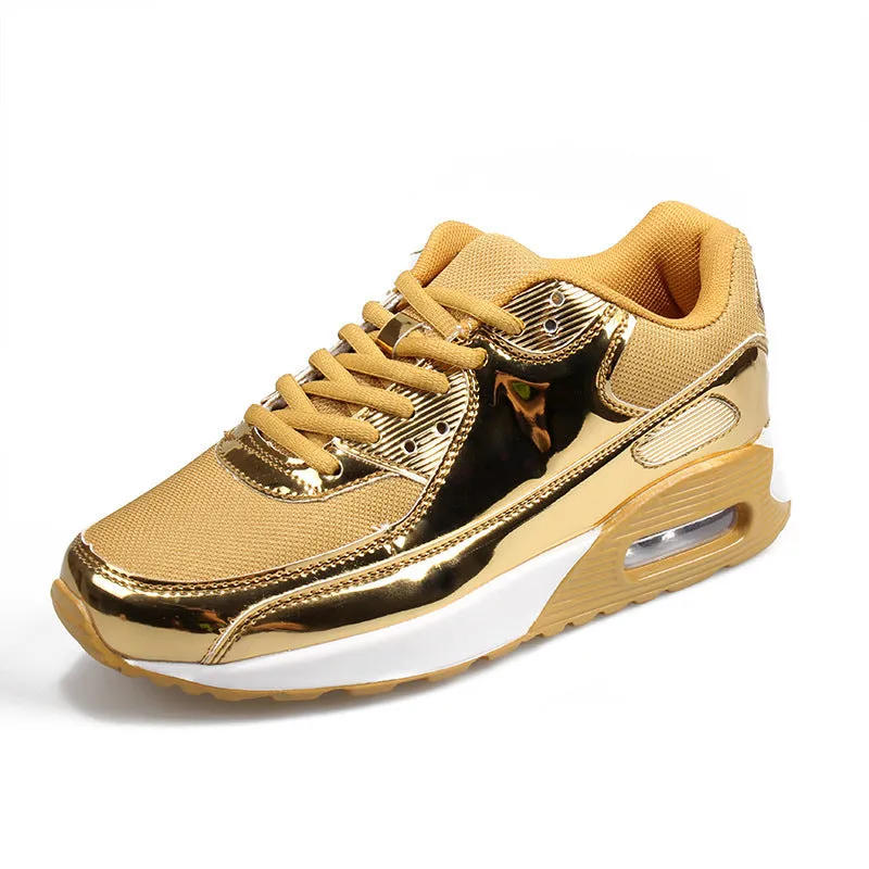 Breathable Women's Sports Flat Shoes Gold Slip On Air Cushion Shoes