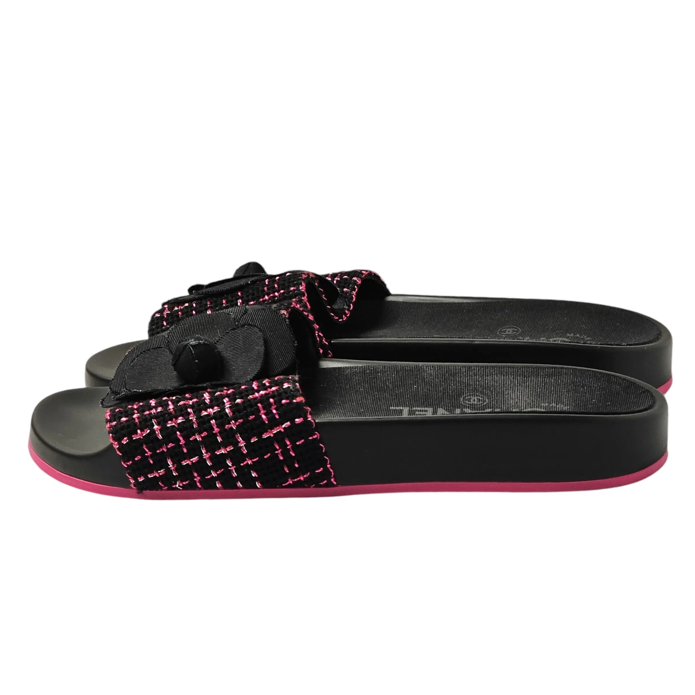 CHANEL CAMELLIA TWEED SLIDES EU 35/ UK 2/2.5