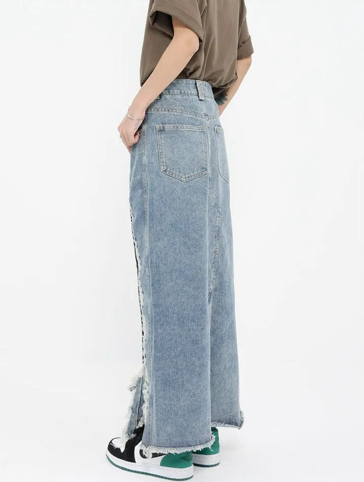 Distressed Denim Midi Skirt