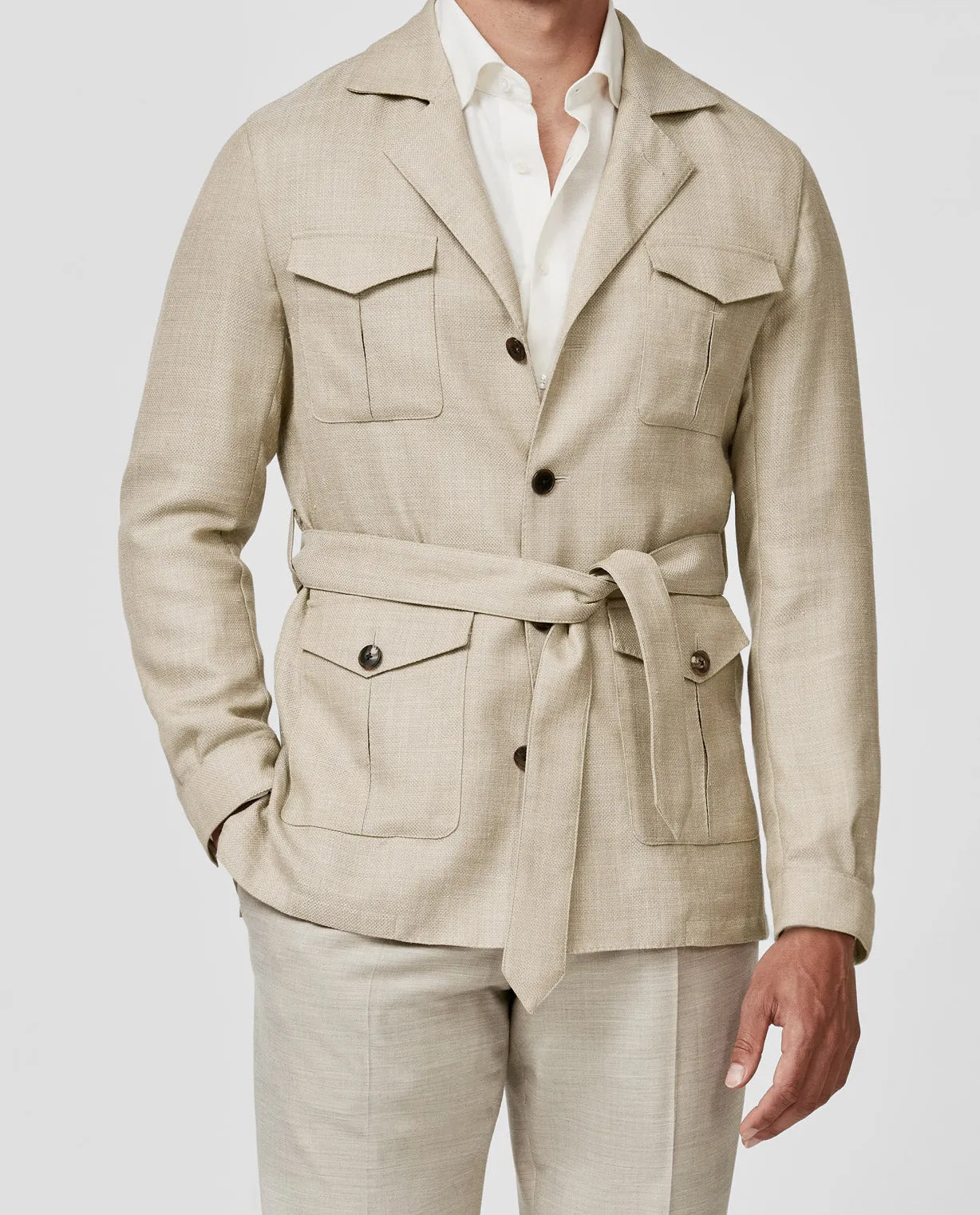 Drago Beige Wool, Silk & Linen Lightweight Basketweave
