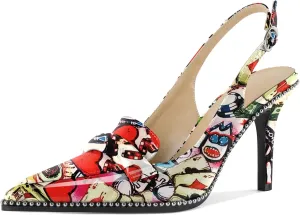 Esvowido Women 3.5" Slingback High Heel Pumps Stilettos Beaded Pointed Toe Shoes Slip On Loafers Pumps Patent Leather High Heel Shoes for Women