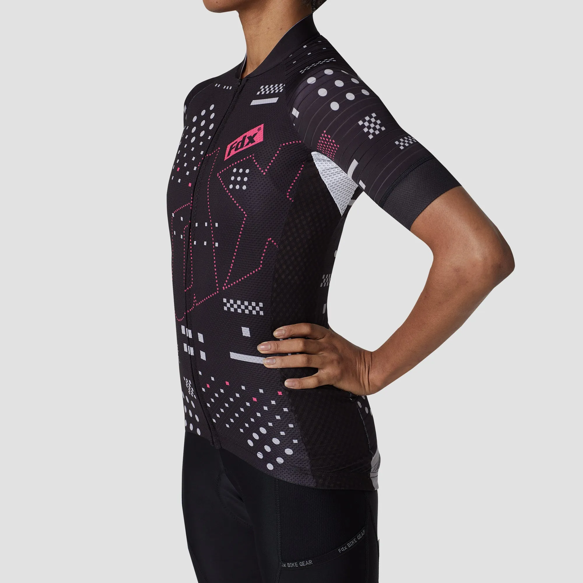 Fdx Women's & Girl's Set All Day Black Short Sleeve Cycling Jersey & Cargo Bib Shorts