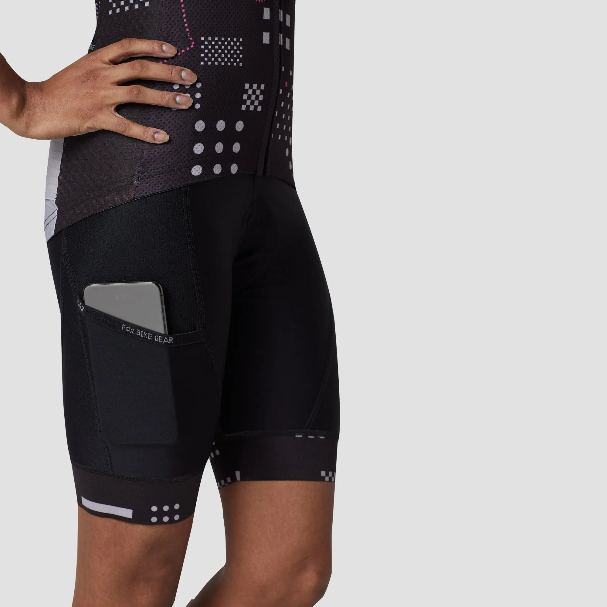 Fdx Women's & Girl's Set All Day Black Short Sleeve Cycling Jersey & Cargo Bib Shorts