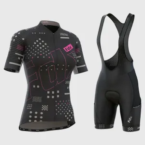 Fdx Women's & Girl's Set All Day Black Short Sleeve Cycling Jersey & Cargo Bib Shorts