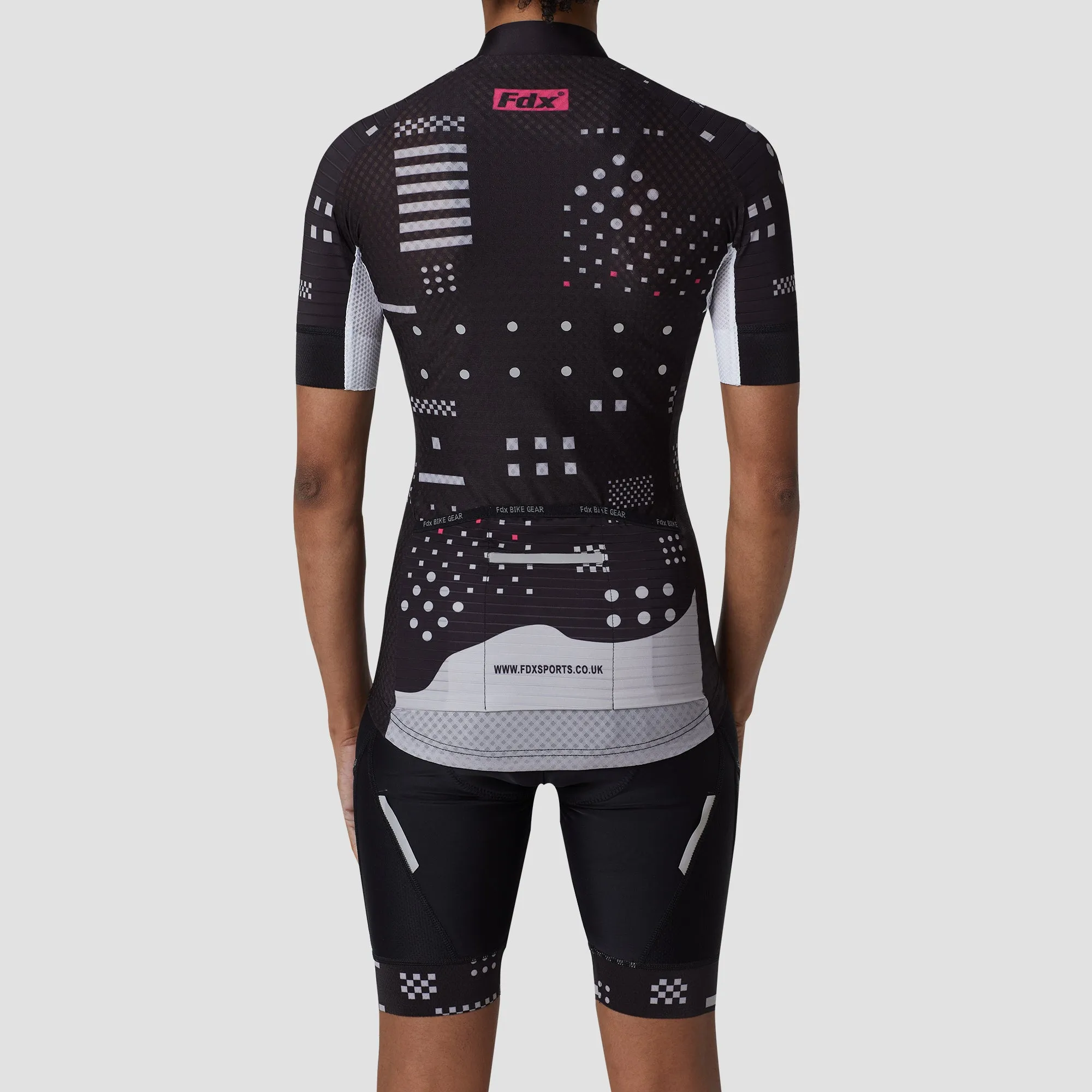 Fdx Women's & Girl's Set All Day Black Short Sleeve Cycling Jersey & Cargo Bib Shorts
