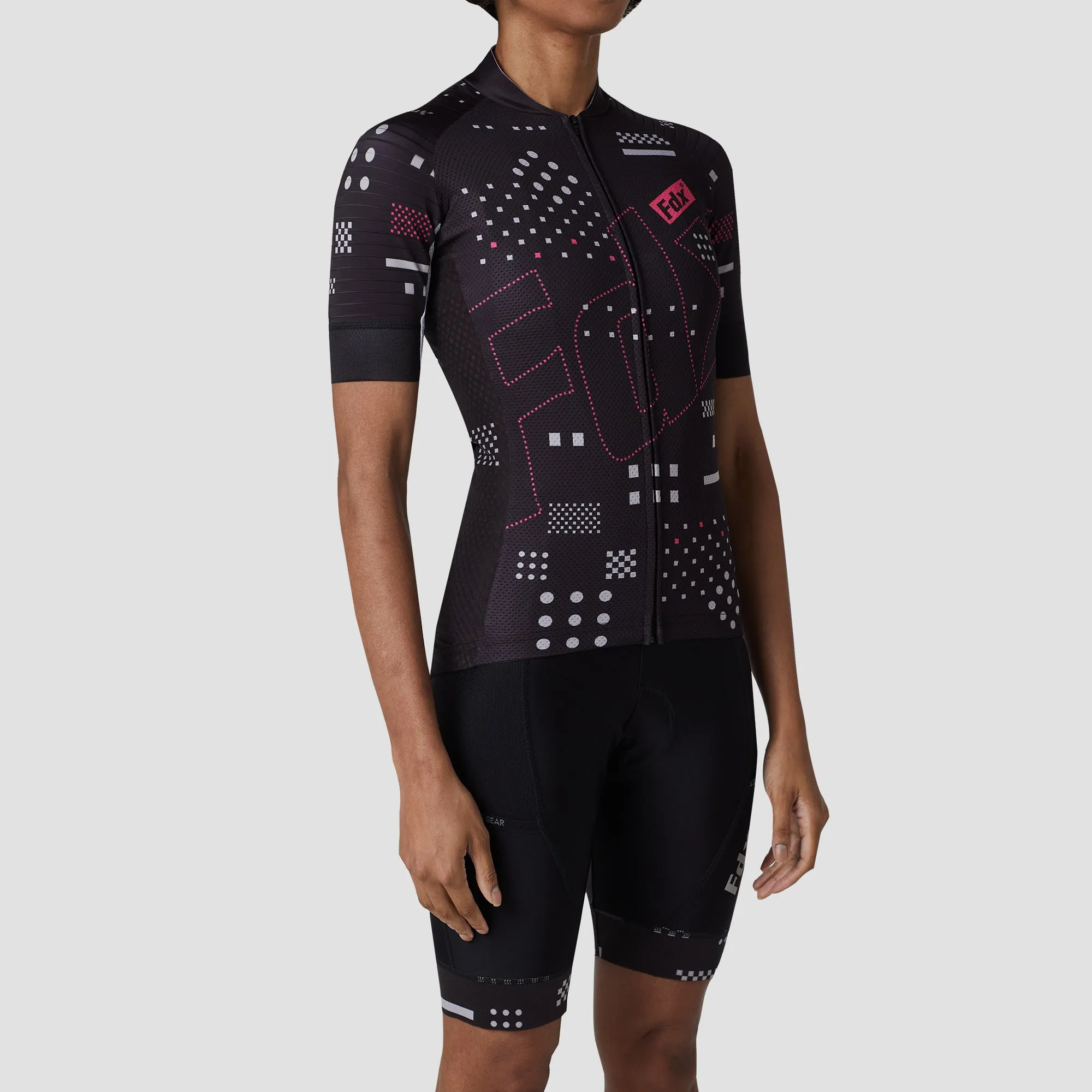 Fdx Women's & Girl's Set All Day Black Short Sleeve Cycling Jersey & Cargo Bib Shorts