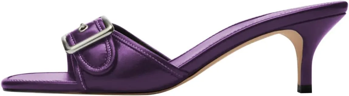 FSJ Women Low Kitten Heel Mules Comfortable Square Open Toe Slip On Sandals Studs Buckled Strap Slides Summer Fashion Slippers Size 4-16 US