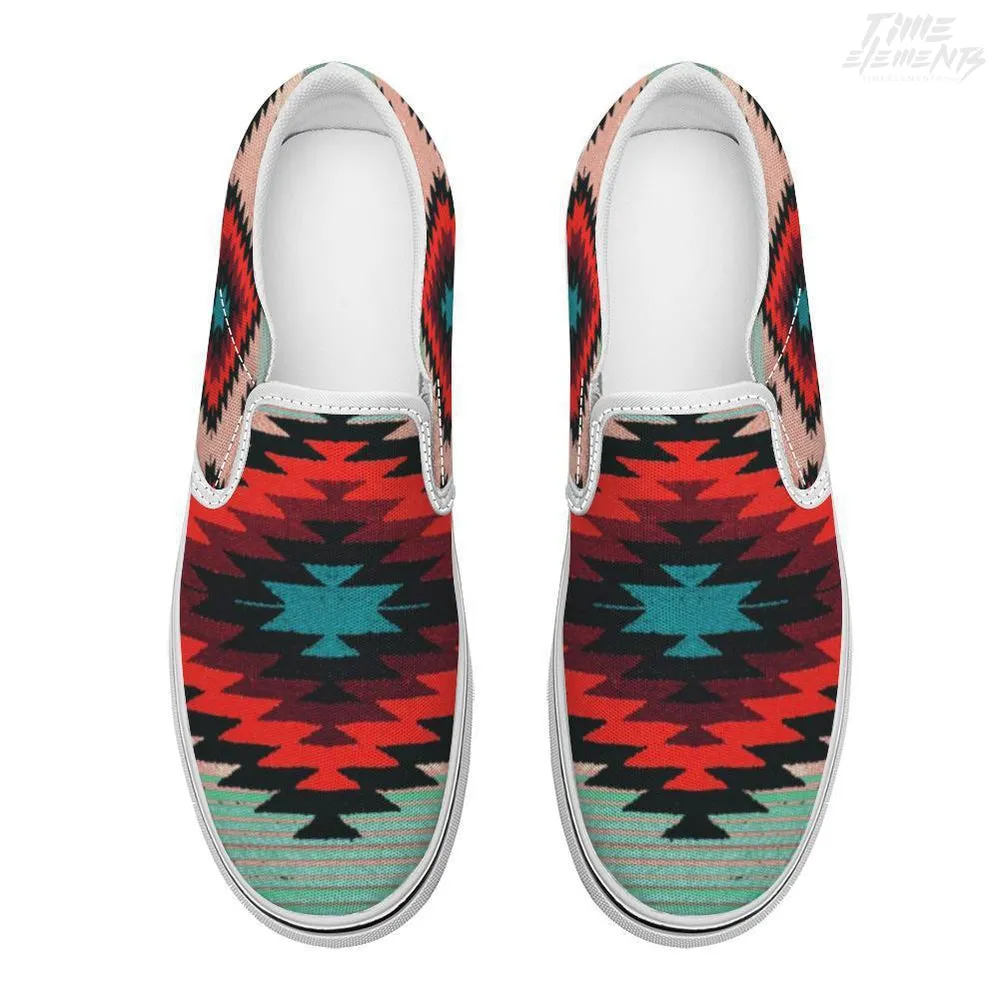 Funky Shaman Aqua Orange | Native American Shoes | Slip-on Sneakers