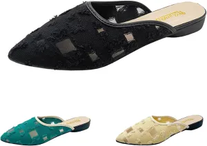 KCTRFSJ Women's Pointed Toe Hollow Flat Mule Slides,Fashion Sexy Slip On Closed Toe Backless Sandals Loafer Shoes,Comfortable Breathable Low Heel Casual Dress Mule Slippers