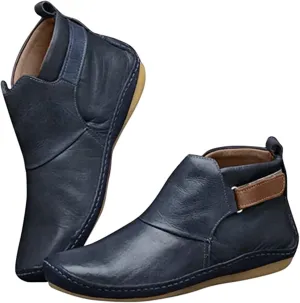 Lausiuoe Boots For Women Ankle Booties Flat Short Western Boots Lady Casual Dressy Elegant Booties Fashion Boot Pull-On