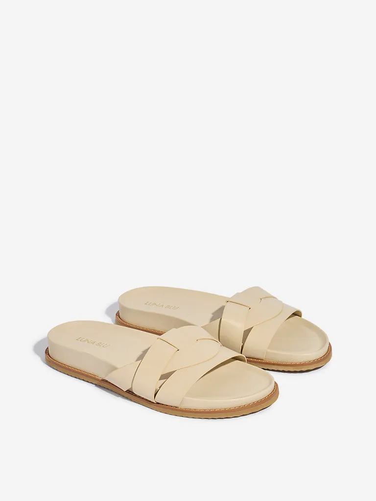 LUNA BLU Beige Criss-Cross Design Comfort Slides