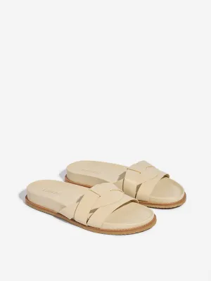 LUNA BLU Beige Criss-Cross Design Comfort Slides