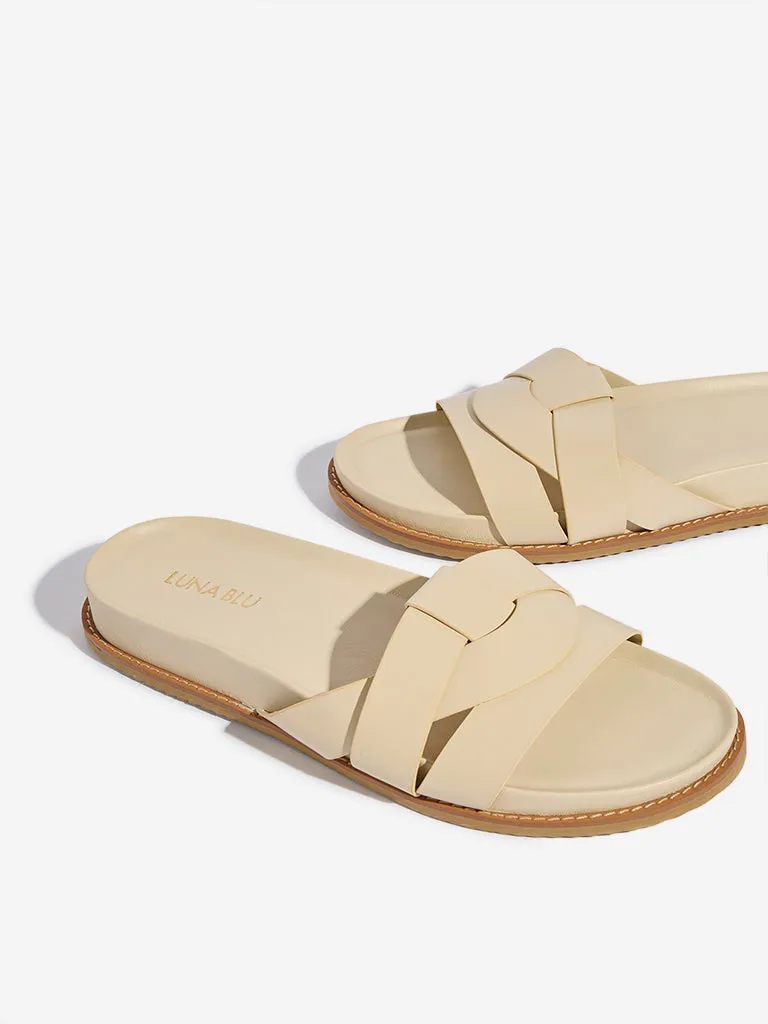 LUNA BLU Beige Criss-Cross Design Comfort Slides