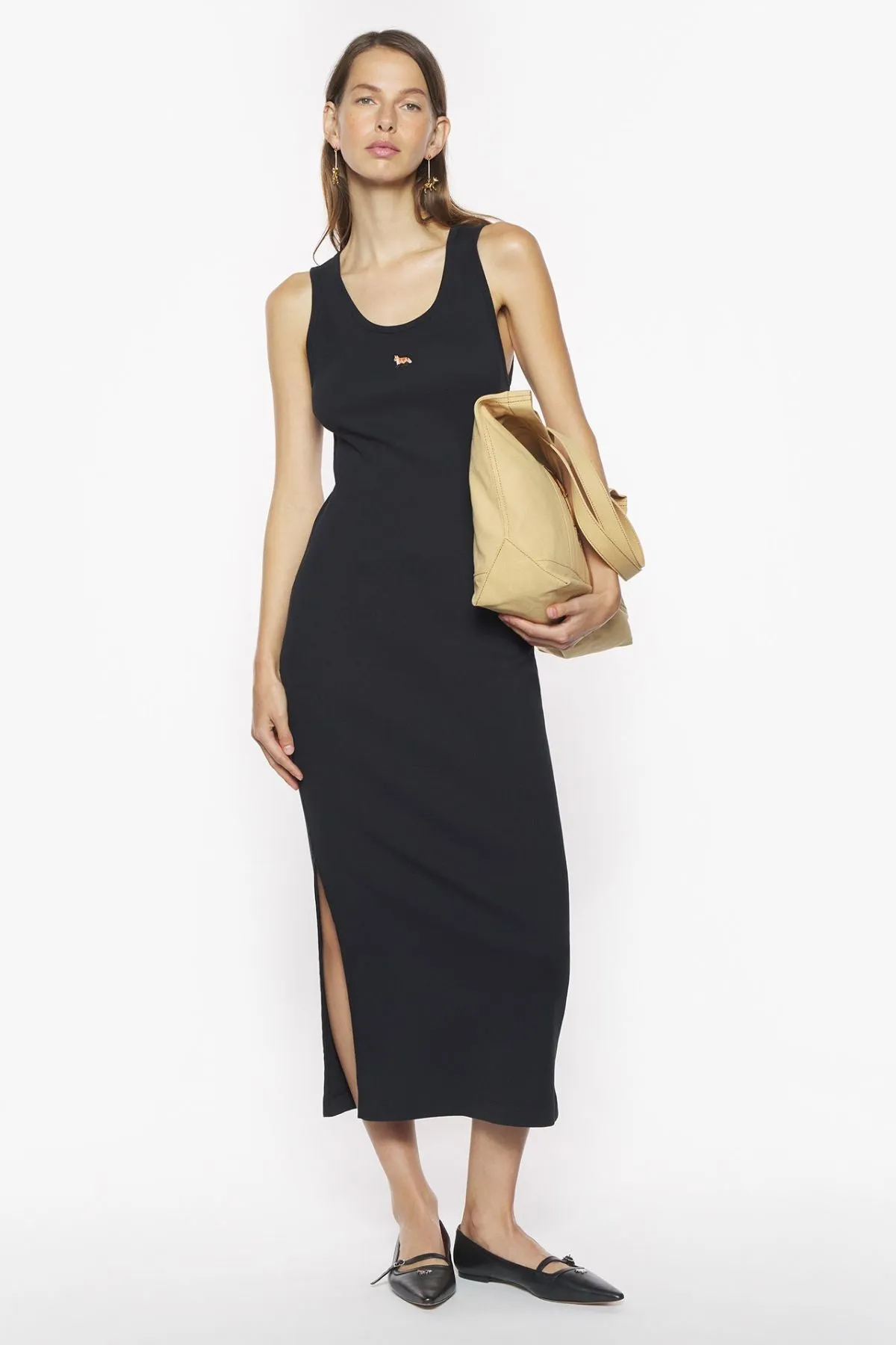 Maison Kitsun Baby Fox Ribbed Tank Dress - Black