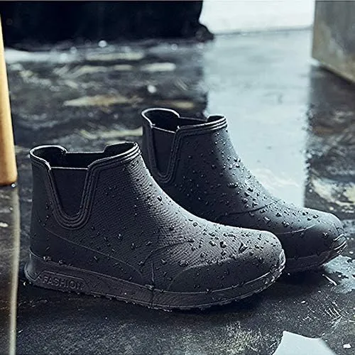 Men's Ankle Rain Boots Waterproof Short Rain Shoes for Garden Work