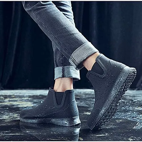Men's Ankle Rain Boots Waterproof Short Rain Shoes for Garden Work