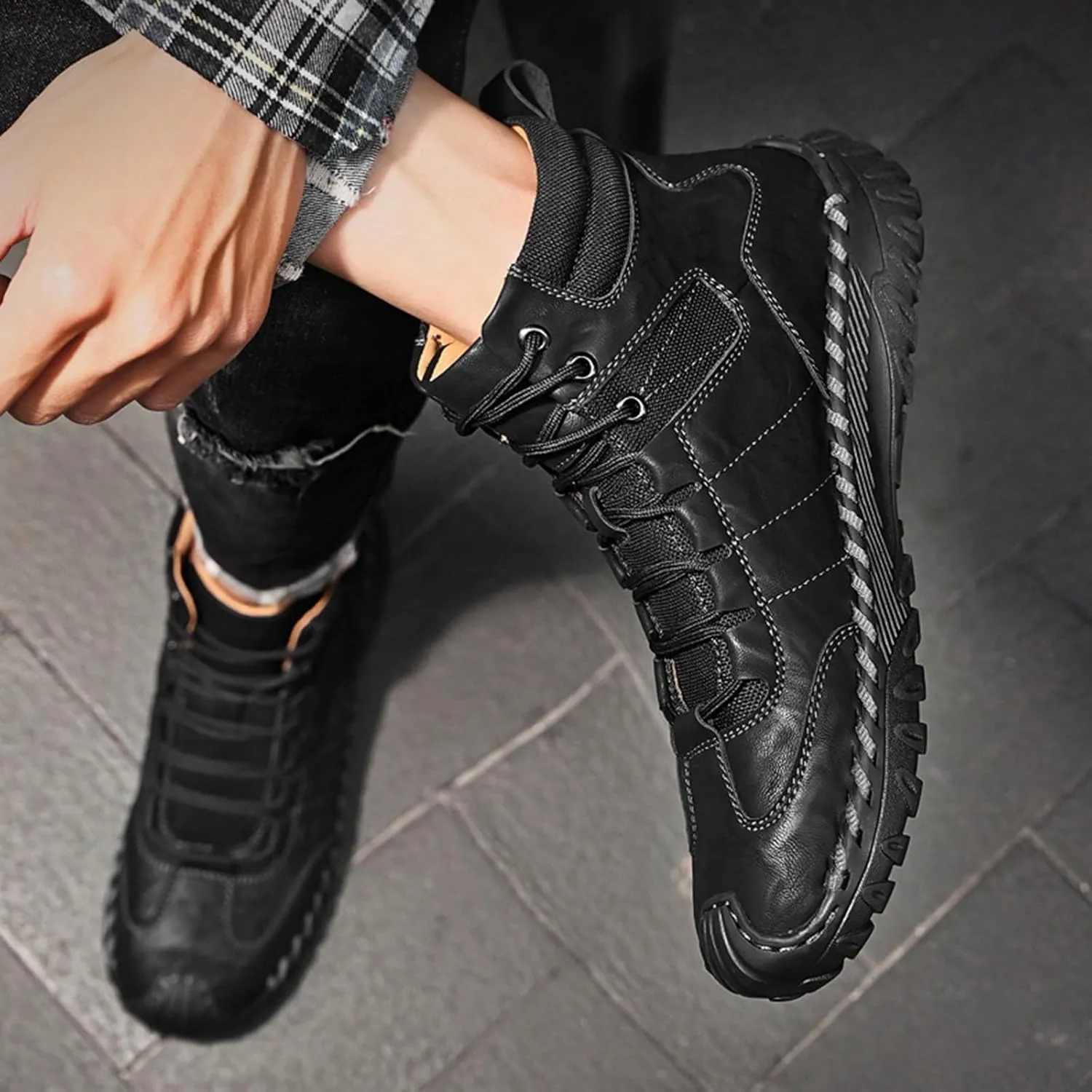 Men's Work Boots Slip On Hiking Sneakers Fur Lined Ankle Boot Women's Workout Shoes Slip Resistant Platform Shoes Composite Toe Botas Hike Grounded Footwear