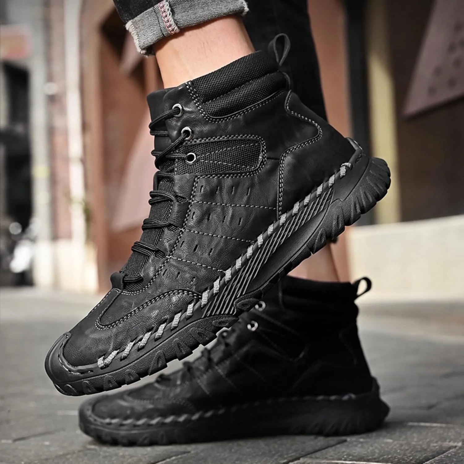 Men's Work Boots Slip On Hiking Sneakers Fur Lined Ankle Boot Women's Workout Shoes Slip Resistant Platform Shoes Composite Toe Botas Hike Grounded Footwear
