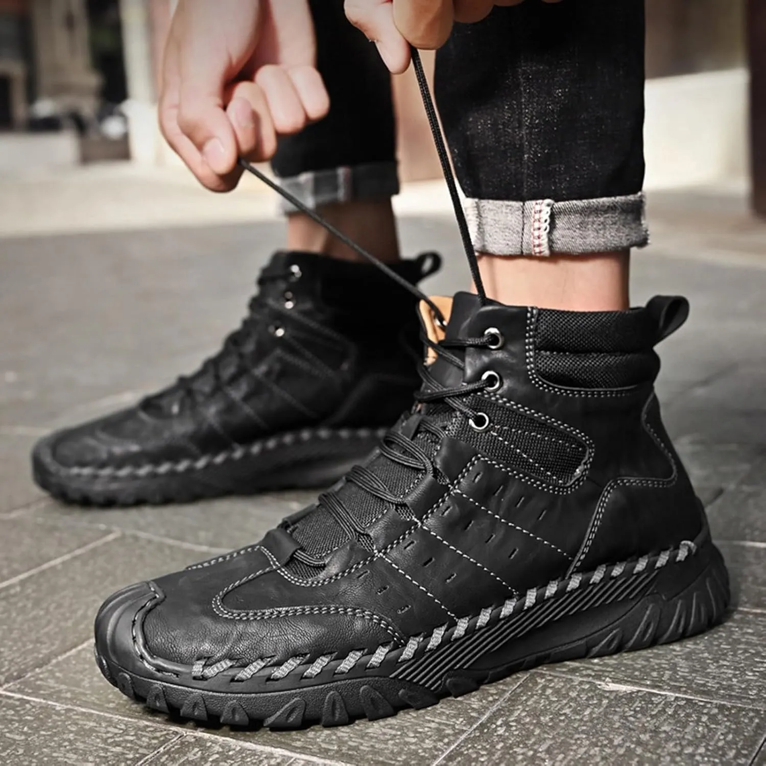 Men's Work Boots Slip On Hiking Sneakers Fur Lined Ankle Boot Women's Workout Shoes Slip Resistant Platform Shoes Composite Toe Botas Hike Grounded Footwear