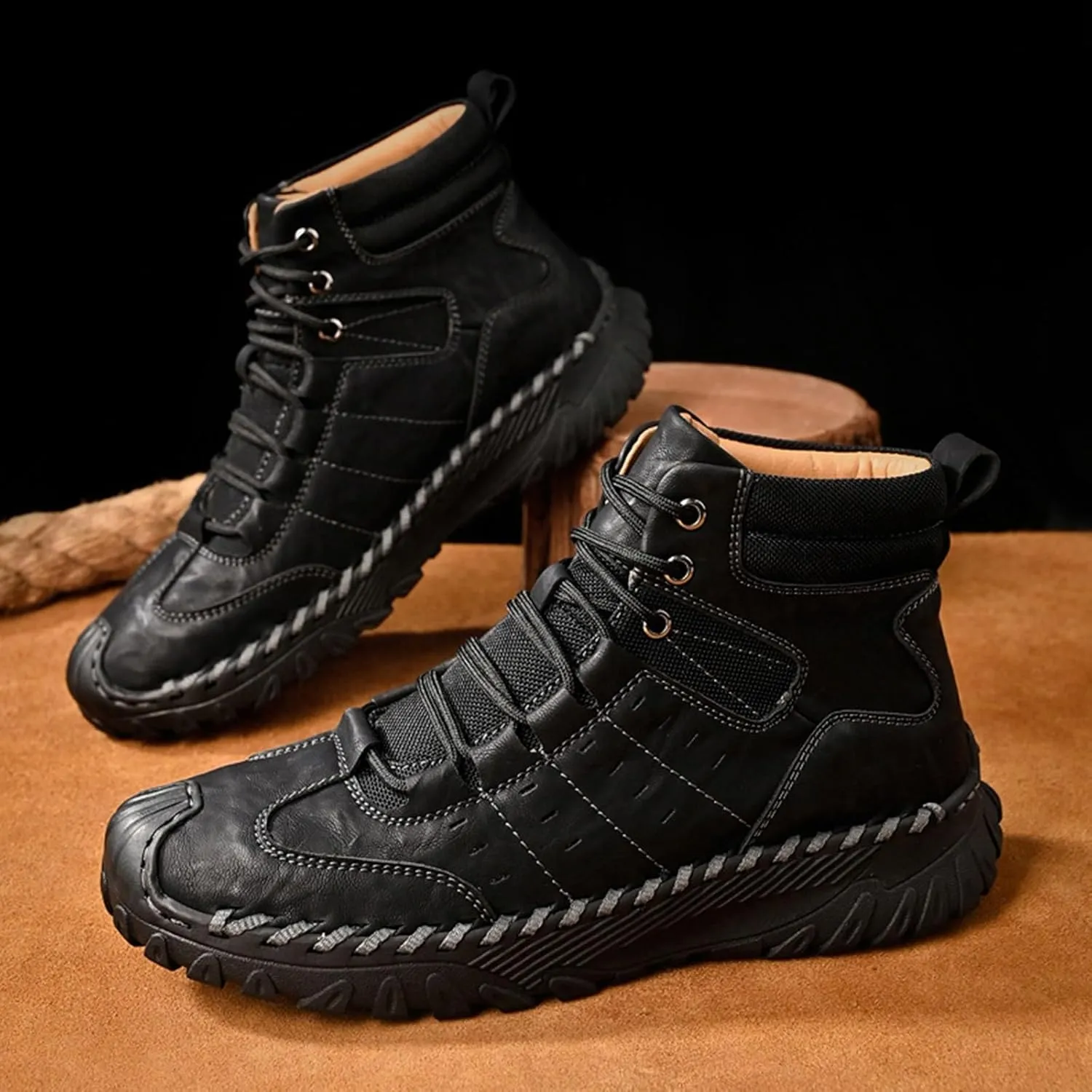 Men's Work Boots Slip On Hiking Sneakers Fur Lined Ankle Boot Women's Workout Shoes Slip Resistant Platform Shoes Composite Toe Botas Hike Grounded Footwear