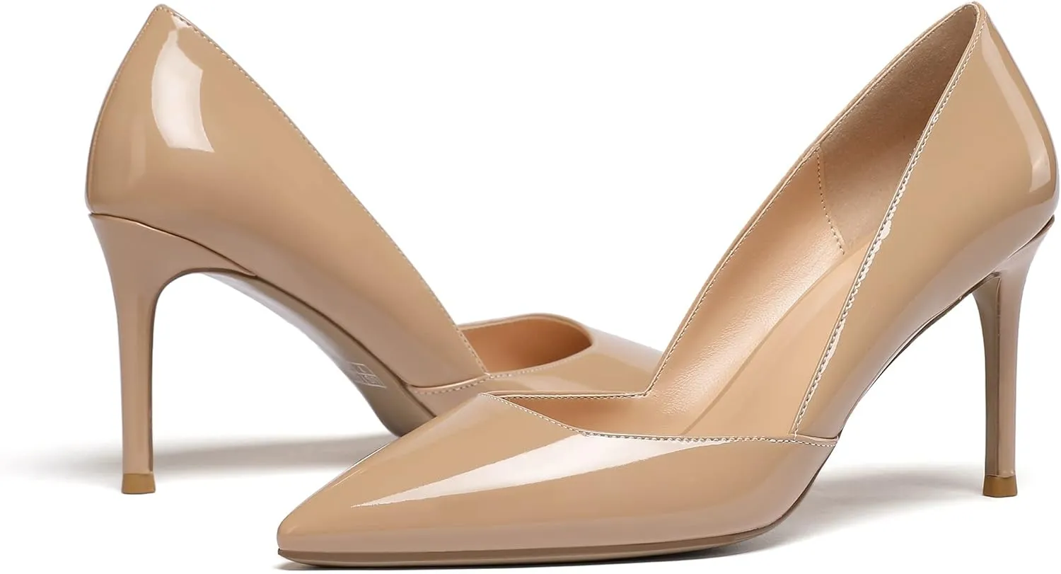 Mettesally Womens Elegant Pointy Toe High Heels Pumps D'Orsay Slip On Stilettos Heeled Party Dress Shoes