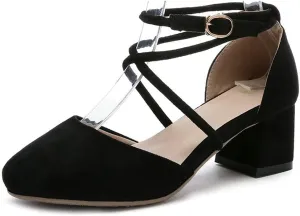 MIOKE Women's Block Low Heel Slingback Pumps Square Toe Comfort Crisscross Dress Sandal Party Office Shoes
