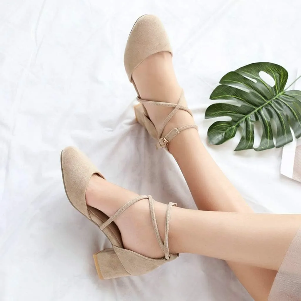 MIOKE Women's Block Low Heel Slingback Pumps Square Toe Comfort Crisscross Dress Sandal Party Office Shoes