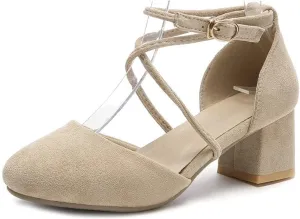 MIOKE Women's Block Low Heel Slingback Pumps Square Toe Comfort Crisscross Dress Sandal Party Office Shoes