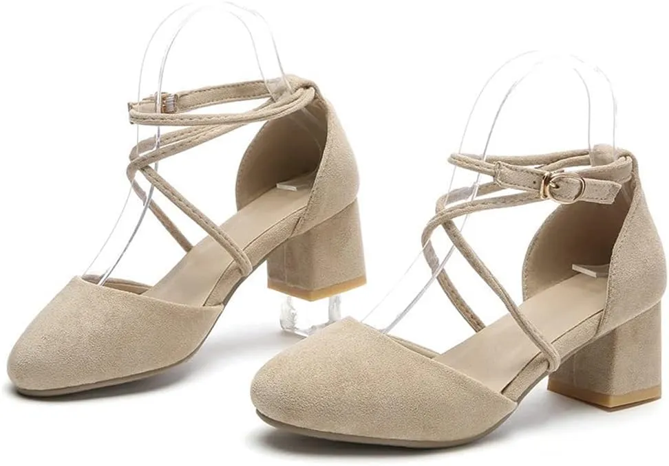 MIOKE Women's Block Low Heel Slingback Pumps Square Toe Comfort Crisscross Dress Sandal Party Office Shoes