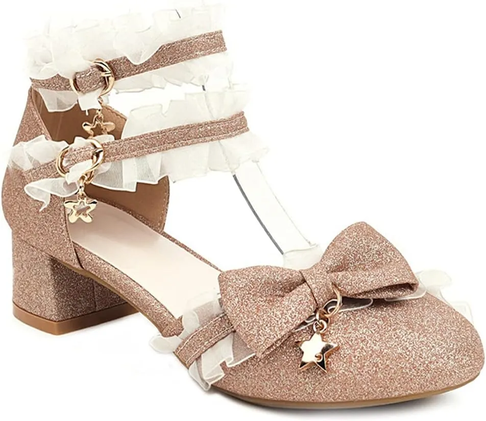 MIOKE Women's Chunky Block Low Heel Pumps Square Toe Comfort Ankle Strap Sandal Party Office Dress Shoes