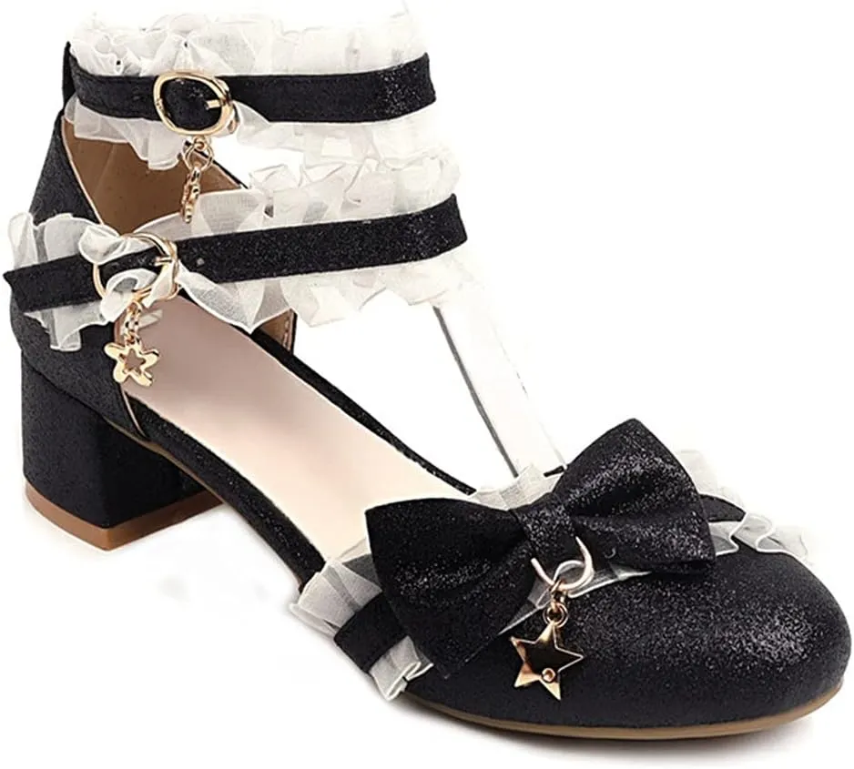 MIOKE Women's Chunky Block Low Heel Pumps Square Toe Comfort Ankle Strap Sandal Party Office Dress Shoes
