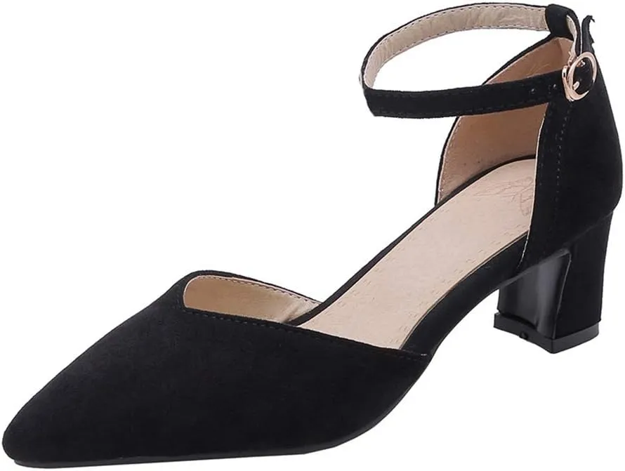 MIOKE Women's Pointed Toe Ankle Strap D'Orsay Pumps Low Block Heel Comfortable Dress Sandals Office Shoes