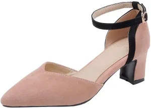 MIOKE Women's Pointed Toe Ankle Strap D'Orsay Pumps Low Block Heel Comfortable Dress Sandals Office Shoes