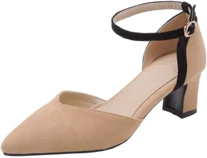 MIOKE Women's Pointed Toe Ankle Strap D'Orsay Pumps Low Block Heel Comfortable Dress Sandals Office Shoes