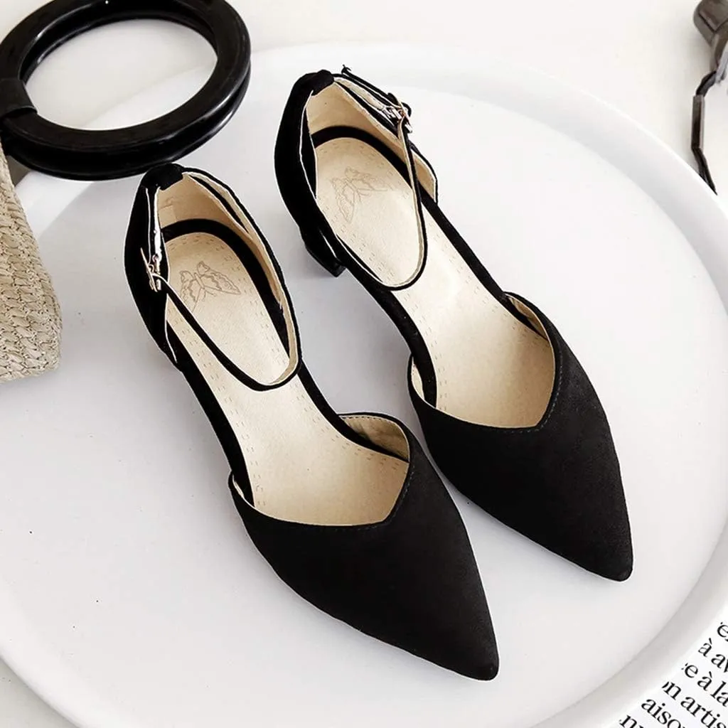 MIOKE Women's Pointed Toe Ankle Strap D'Orsay Pumps Low Block Heel Comfortable Dress Sandals Office Shoes