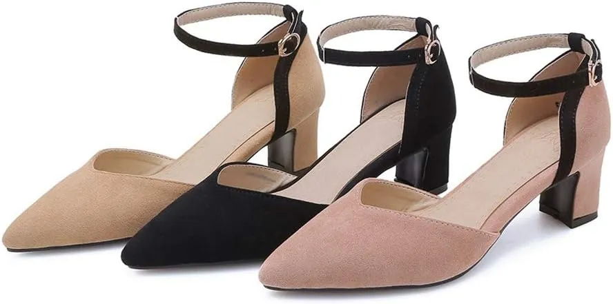 MIOKE Women's Pointed Toe Ankle Strap D'Orsay Pumps Low Block Heel Comfortable Dress Sandals Office Shoes