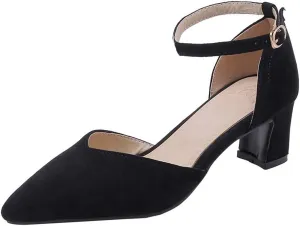 MIOKE Women's Pointed Toe Ankle Strap D'Orsay Pumps Low Block Heel Comfortable Dress Sandals Office Shoes