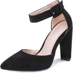 MIOKE Women's Pointed Toe Block High Heel D'Orsay Pumps Suede Ankle Strap Dress Sandal Wedding Party Shoes