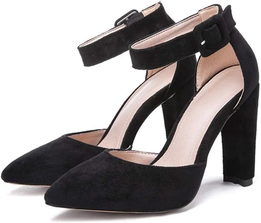 MIOKE Women's Pointed Toe Block High Heel D'Orsay Pumps Suede Ankle Strap Dress Sandal Wedding Party Shoes