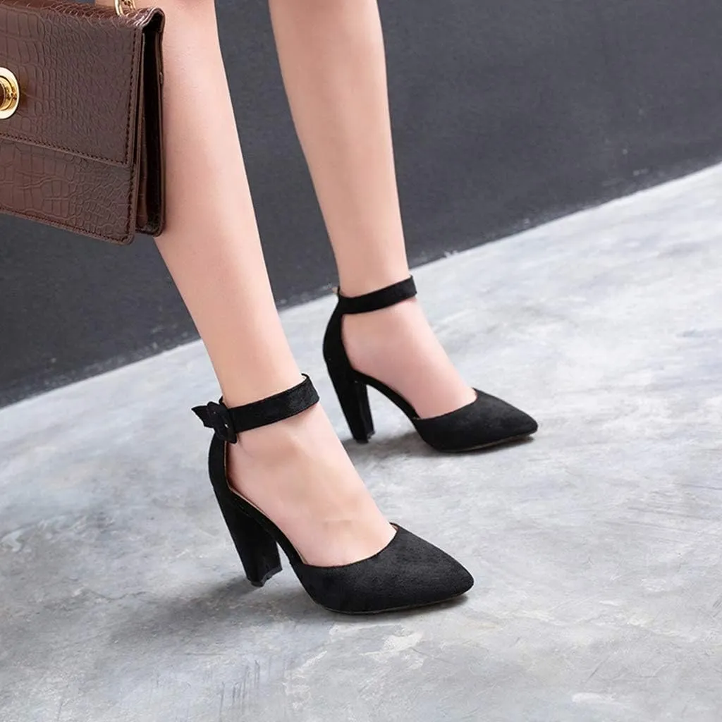 MIOKE Women's Pointed Toe Block High Heel D'Orsay Pumps Suede Ankle Strap Dress Sandal Wedding Party Shoes