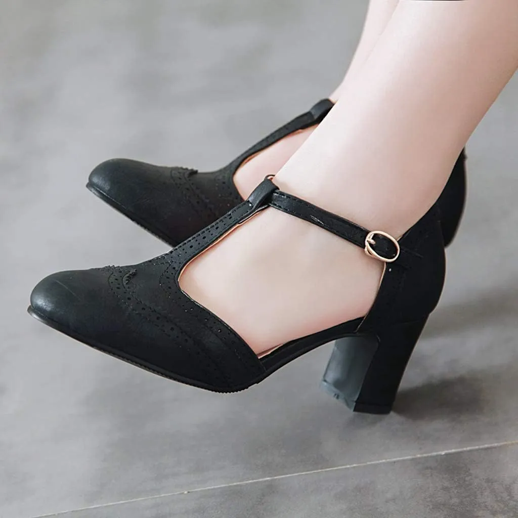 MIOKE Women's Pointed Toe D'Orsay Pumps Comfort Ankle Strap Block Mid Heel Dress Sandals Party Office Shoes